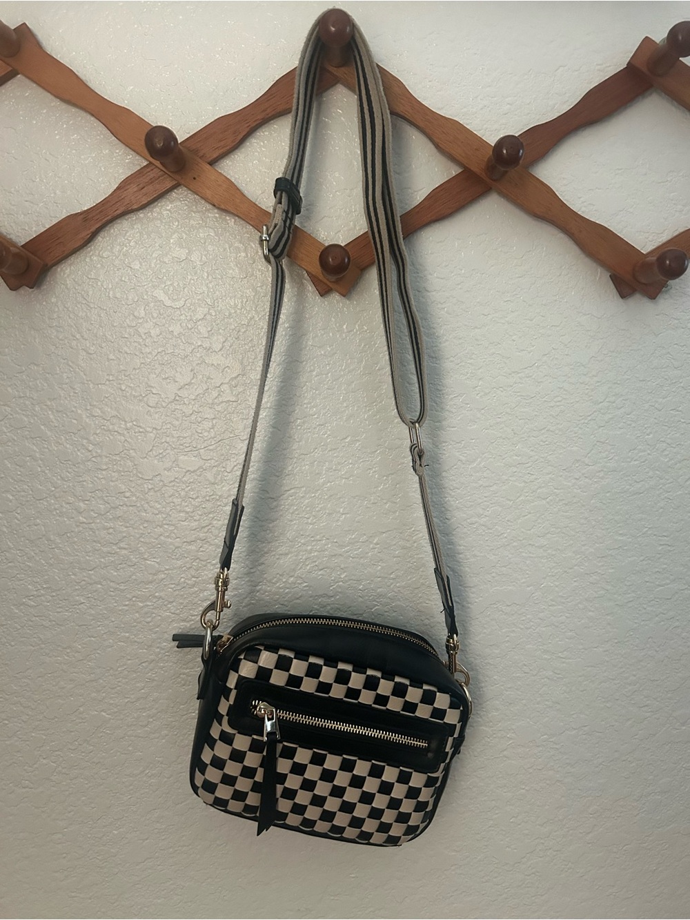 Universal Thread Black and Cream Checkerboard Crossbody Bag